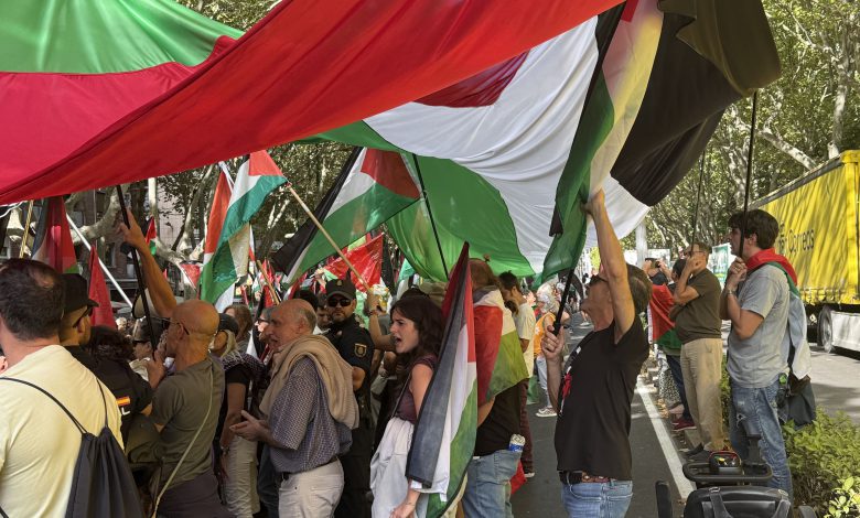 Representantes de IU sostienen banderas palestinas en Valladolid